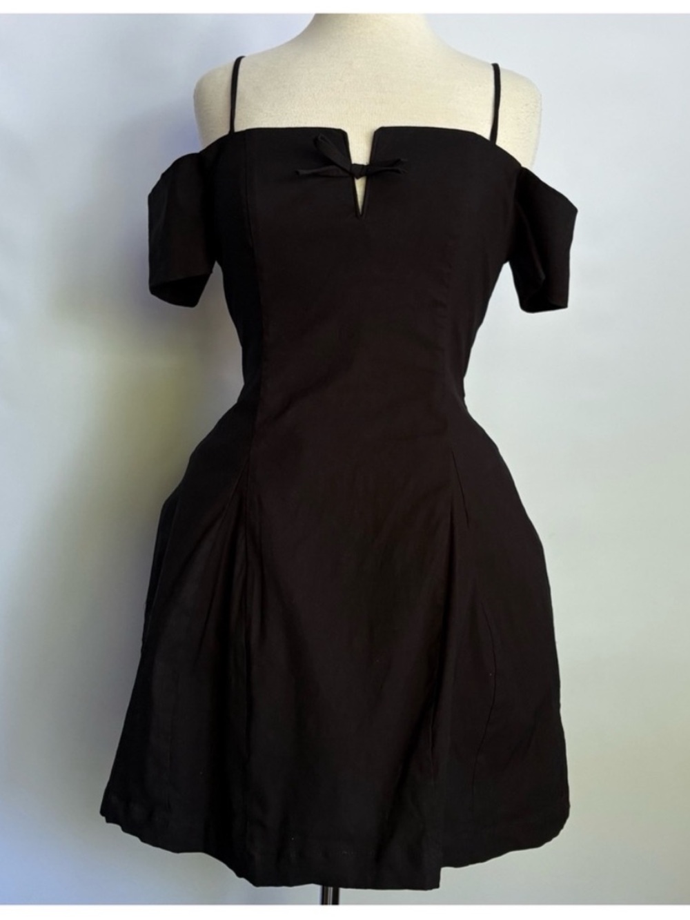 NWT Anthro Maeve Off-The-Shoulder Bow Sexy Elegant Mini Black Dress, S - Picture 7 of 12